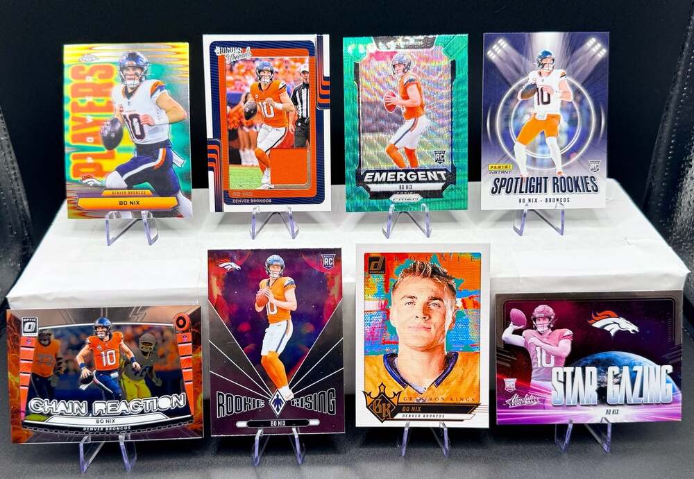 Bo Nix Denver Broncos Football Card Lot of 8 Rookie Cards Patch and Numbered